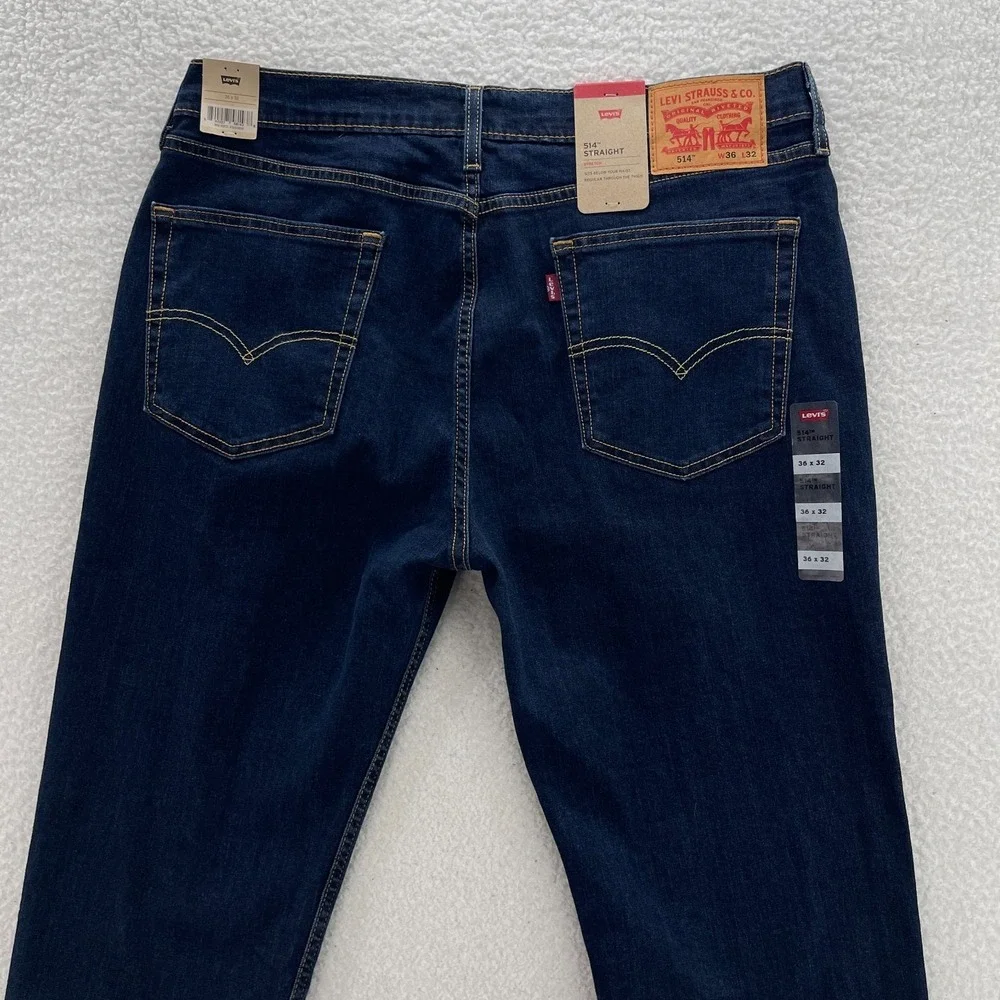 Levis 514 Jeans Mens 36x32 Blue Straight Dark Wash Denim Grunge Cowboy Work Rock